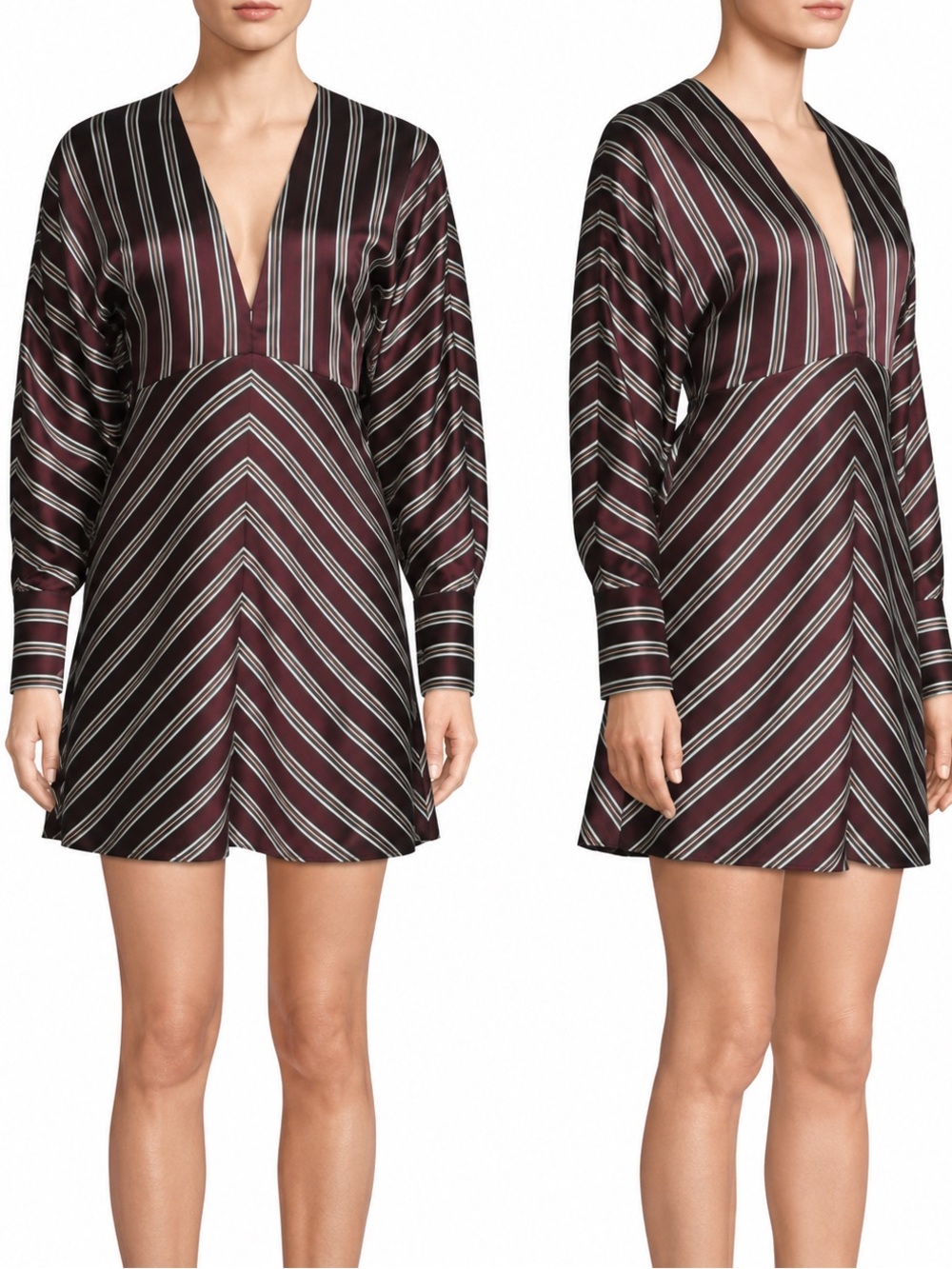 Alexis Tena Striped V-neck A-line Deep Plunge V Mini Dress Size S